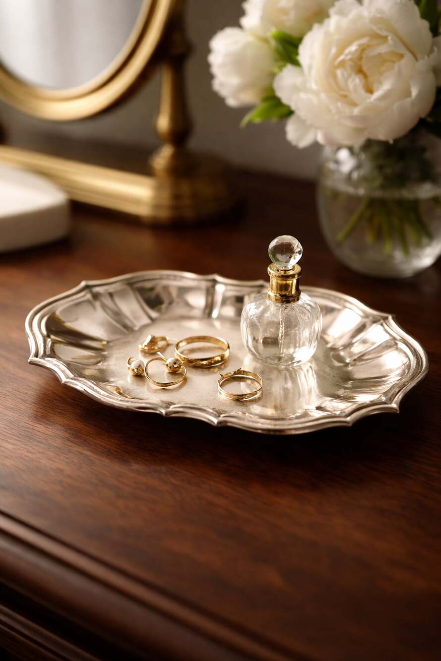 Vintage WM Rogers Silverplated Scalloped Vanity Trinket Tray